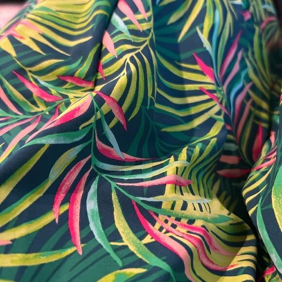 Land's End Plus Size Swim Skirt Tummy Control Panty Baltic Teal Palm Print 20W - Picture 3 of 6